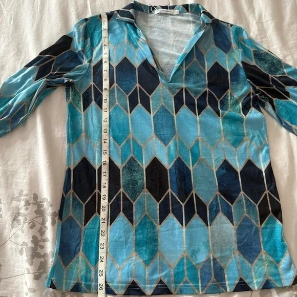 NWT Neezeelee s Color Block Casual Tunics Collar Long Sleeve V Neck Blouse - Picture 5 of 9